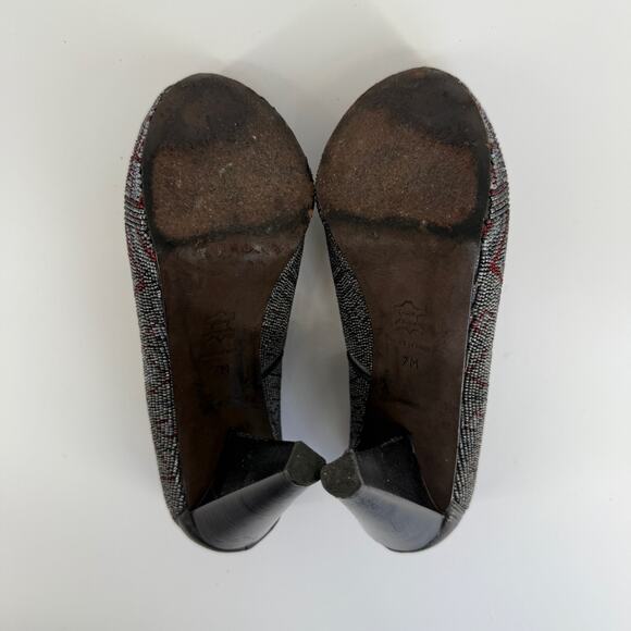 Donald J Pliner Women’s Pumps 7M CECI Beaded Gray Red Peep Toe Platform Heels - Picture 4 of 8